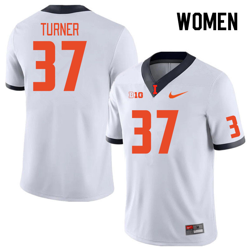 Women #37 Solo Turner Illinois Fighting Illini College Football Jerseys Stitched Sale-White